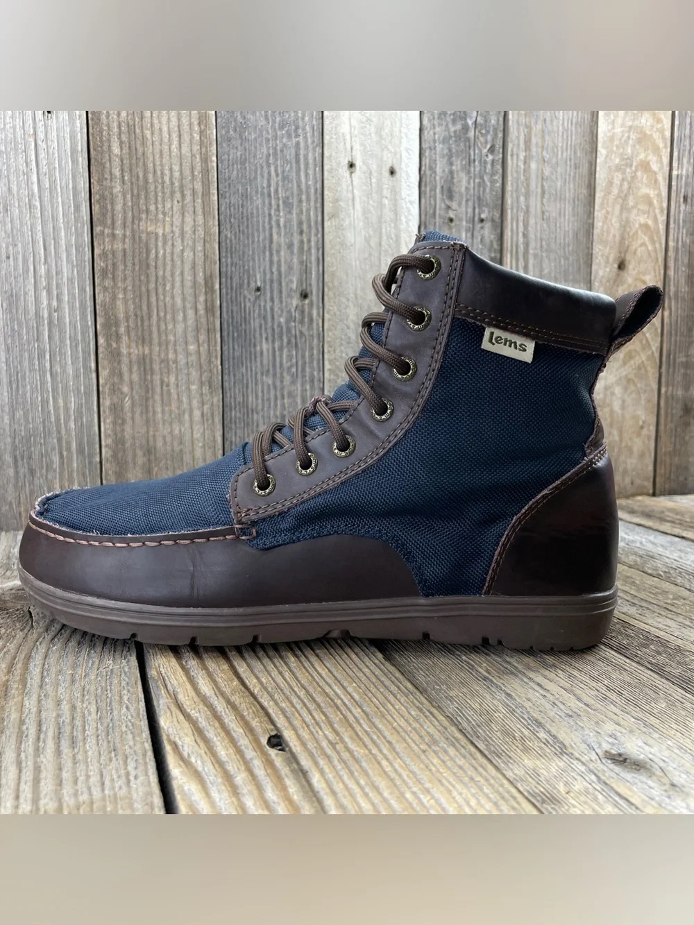 Lems Boulder Boot Mens Size 10 Navy Stout Zero-Drop Wide Toe Box Boots Comfort